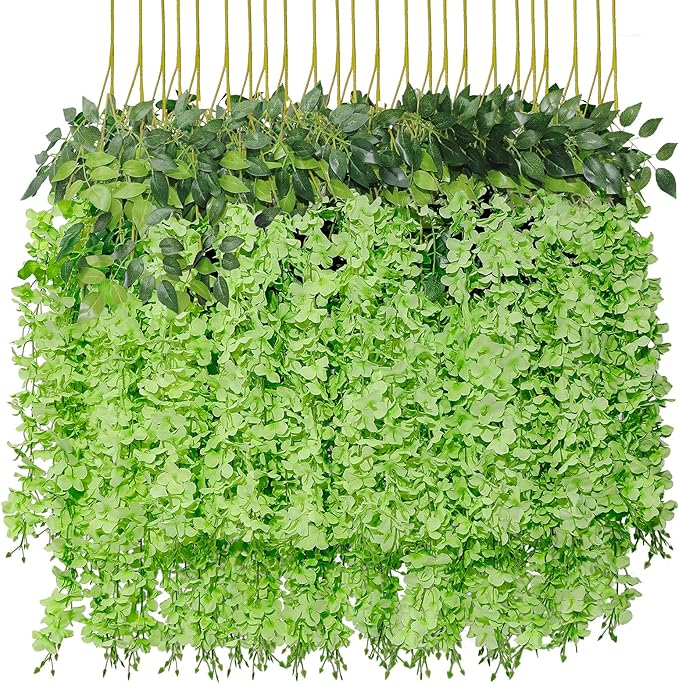 U'Artlines 36 Pack (Total 139 Feet) Artificial Fake Wisteria Vine Rattan Hanging Garland Silk Flowers String Home Party Wedding Decor (36, Green)