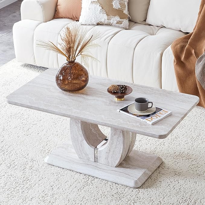 LKTART Coffee Table for Living Room, Modern Coffee Table with Storage, Rectangle Tabletop Stable Base for Dining Room Apartment Small Space (43.3''L×22.4''W-Mars Light)