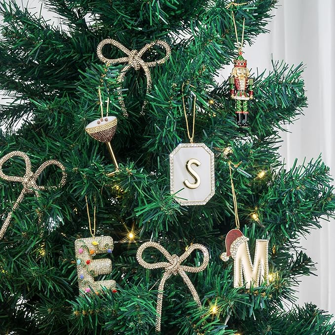 2025 Christmas Initial Ornaments, Letter M Ornaments for Xmas Tree, Red Hat Hanging Ornament for Mother Best Friends Sister Wife