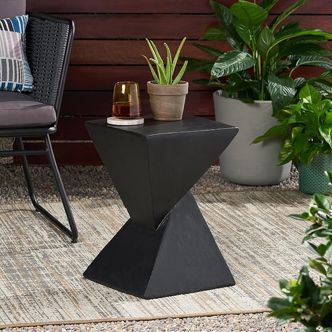Modern Side Table with Geometric Design, Stylish Accent End Table for Living Room & Bedroom, Contemporary Black Accent Furniture for Home Decor (Black)