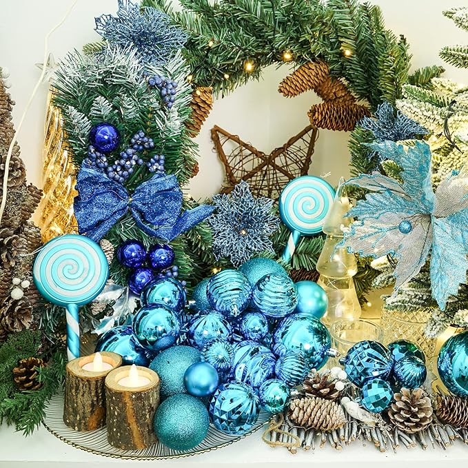 XmasExp 16ct Christmas Balls Ornaments - Shatterproof Large Hanging Ball Decorative Xmas Balls for Holiday Wedding Party Xmas Tree Decoration(3.15"/80mm, Lake Blue)