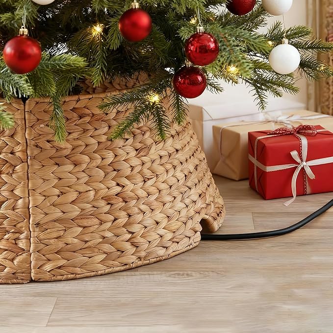 42" Wicker Christmas Tree Collar for Artificial Trees, Tree Basket Skirt for 9ft, Farmhouse Base Cover for Pencil,Extra Large Christmas Tree Collars, Handwoven from Seagrass