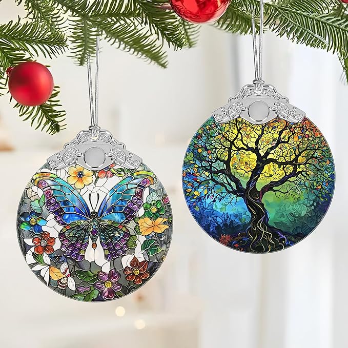 Christmas Decorations Ornaments, Stained Glass Ornament, Christmas Tree Ornaments, 2025 Gift Ornament, Xmas Gift for Friend Family Coworker - Butterfly