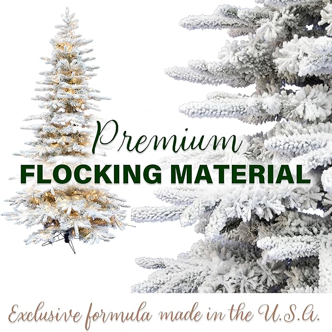 Fraser Hill Farm 10-ft. Pine Valley Flocked Christmas Tree, Huge Fake Christmas Tree with No Lights, Unlit Snowy Artificial Christmas Tree, Festive Indoor Holiday Decoration