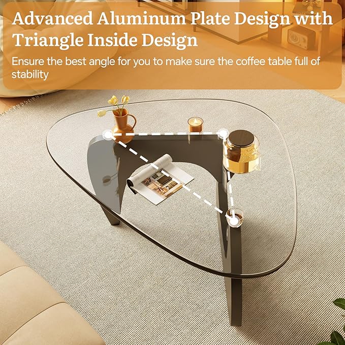 Coffee Tables Glass Small Farmhouse Coffee Table Mid-Century Modern Wood Center Table for Living Room, Black Transparent, 36 Inch