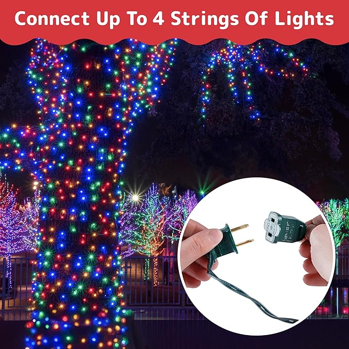 PREXTEX Multi Colored Christmas Tree Light String - Twinkle 200 Lights Mixed Color with Green Wire - 40 ft Outdoor Mardi Gras Lights for Holiday and Indoor Decorations