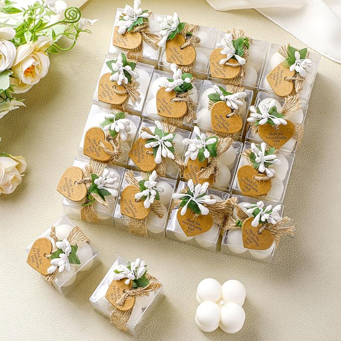 MTLEE Mini Bubble Candles Wedding Favors Gifts for Guests 1.57" x 1.38" Bubble Candles with Cards Dried Flowers DIY Gift Set for Baptism Party Bridal Shower Thank You Gifts (White,12 Sets)
