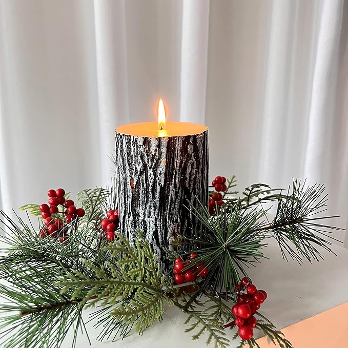 MOZEAL Hand-Poured Unscented Candle,Dripless Smokeless Cotton Wick Pillar Candle Set of 3,Includes 4", 5" and 6",300 Hours Burn Time,Country Style,for Christmas and Fireplace Decor(Black Pine Tree)