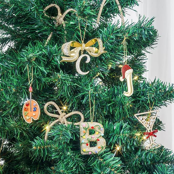2025 Christmas Initial Ornaments,Letter A Ornaments for Xmas Tree,Hanging Christmas Ornament Gift for Mother Friends Sister Wife Grandma Women Men