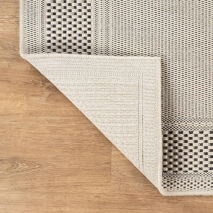 CAMILSON Easy Jute Rug 8x10, Indoor Outdoor Off-White Color Fiber Area Rugs for Entry, Living Room and Bedroom Rug, Bordered Boho Woven Design, Easy-Cleaning, Washable Outside Carpet (8 x 10)