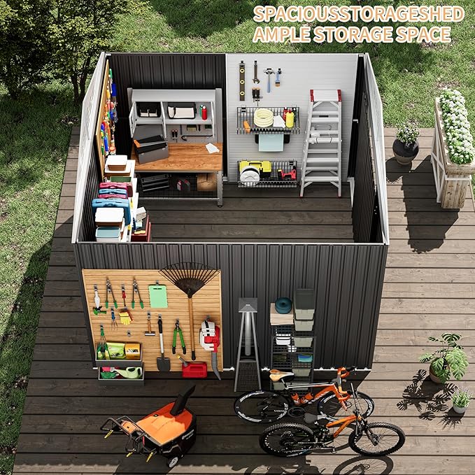 6x4.9 FT Outdoor Storage Shed Garden Shed with Sliding Door - Metal Shed for Garden Backyard Steel Outdoor Shed with Updated Frame Structure for Patio Lawn