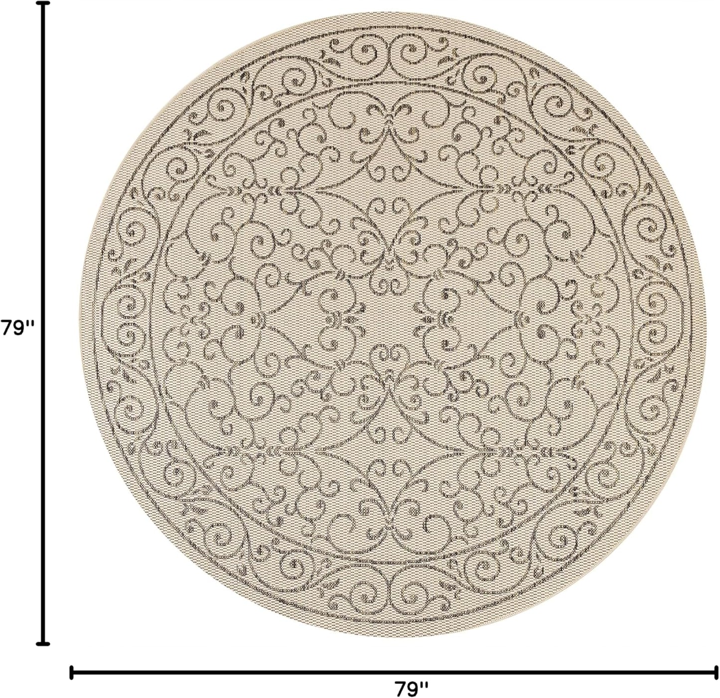 JONATHAN Y Vintage Filigree Indoor Outdoor Round Area Rug 6 Ft Beige/Brown, Charleston Textured Weave for Backyard, Patio, Porch, Easy-Cleaning, High Traffic, Pet-Friendly, Non-Shedding (SMB106A-6R)