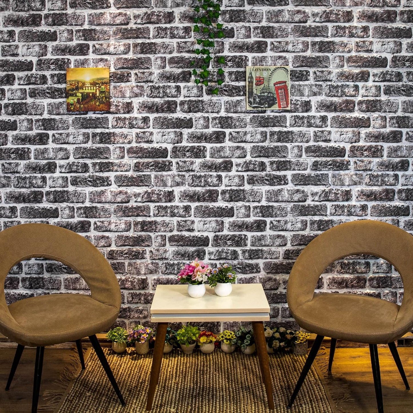 Dundee Deco 3D Wall Panels Faux Brick - Cladding, Charcoal White Stone Look Wall Paneling, Styrofoam Facing for Living Room, Kitchen, Bathroom, Balcony, Bedroom, Set of 5, Covers 27 sq ft