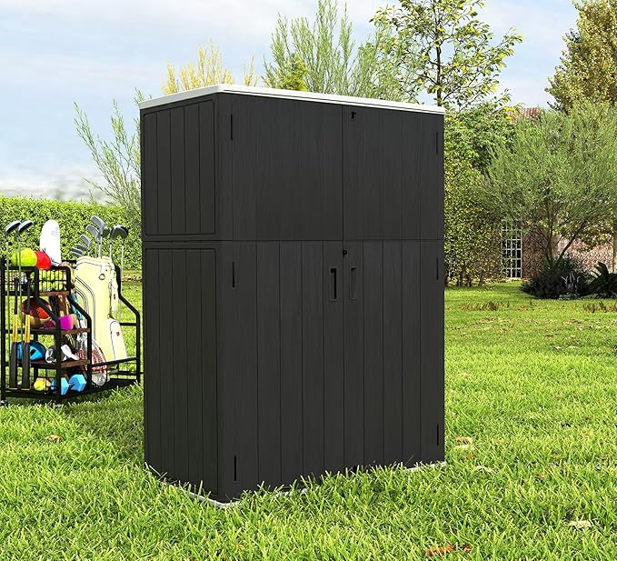 ZZM 57 Cu.ft Outdoor Storage Shed with Floor HDPE Double-Wall Resin Sheds Outdoor Storage, Lockable Weatherproof Storage Cabinet Fit for Garden Tools, Garage can, Bike, Patio Furniture, Black
