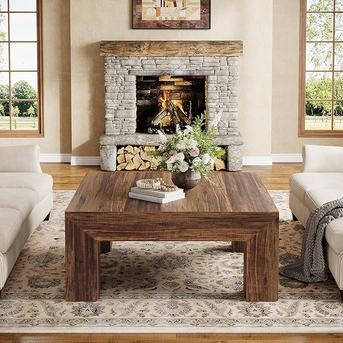 Tribesigns 39.4-Inch Square Coffee Table for Living Room, Farmhouse All MDF Center Cocktail Tea Table with Sturdy Wooden Legs, Easy Assembly, Dark Brown