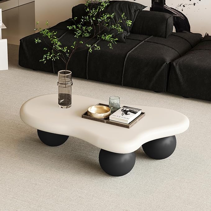 Modern Cloud Coffee Table with 3 Ball Legs, Cute Irregular Shaped Coffee Table, Low Center Table Tea Table for Living Room Apartment (47.2''L × 31.5''W × 13.78''H)