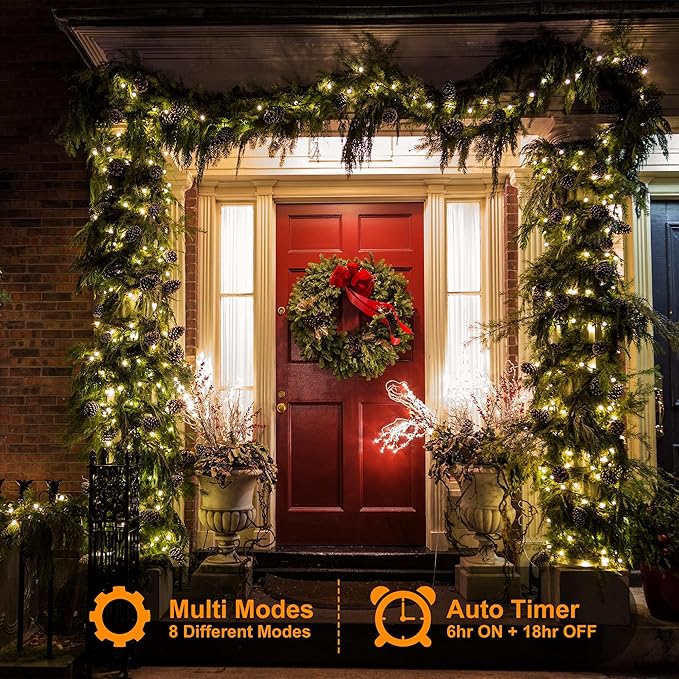 Christmas Firecrackers String Lights 200LED Cluster Lights 8 Modes Timer Waterproof for Xmas Tree Garland Window Party 2pack