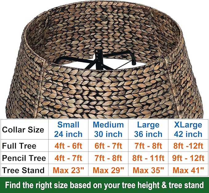CENBOSS Rattan Christmas Tree Collar, Wicker Tree Skirt & Stand Base Cover (Black Wash, 24 inch)