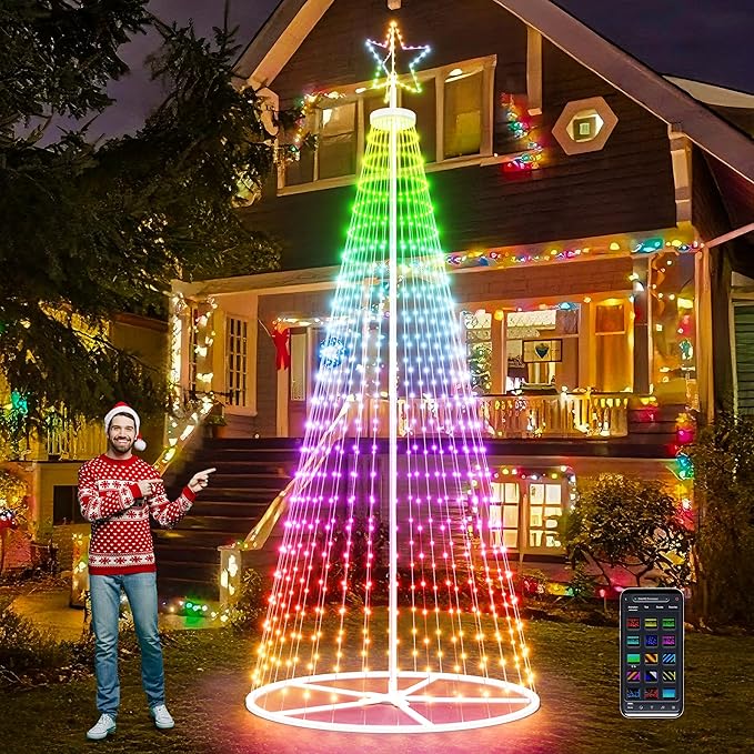 Led Outdoor Christmas Tree, 12.8 FT Prelit Smart Outside Christmas Tree Light Show App Control with 660 LED Lights Color Changing Sync APP & Remote Control Lighting