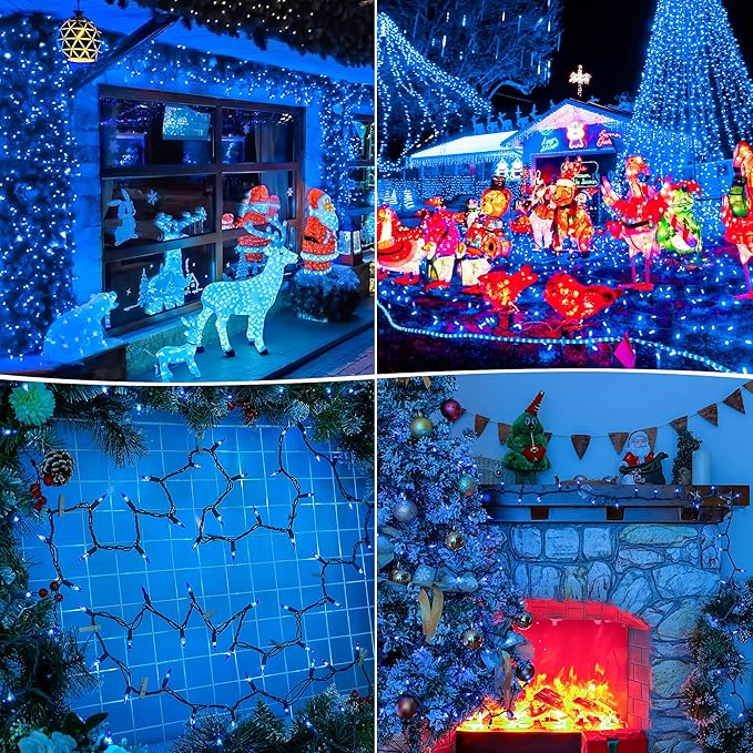 HEYFUNi 50Count Blue Christmas Lights, Green Wire 13Ft Incandescent Traditional Holiday String Light Set for Indoor Outdoor Use Christmas Tree, Halloween, Valentine Wedding Lighting Decoration