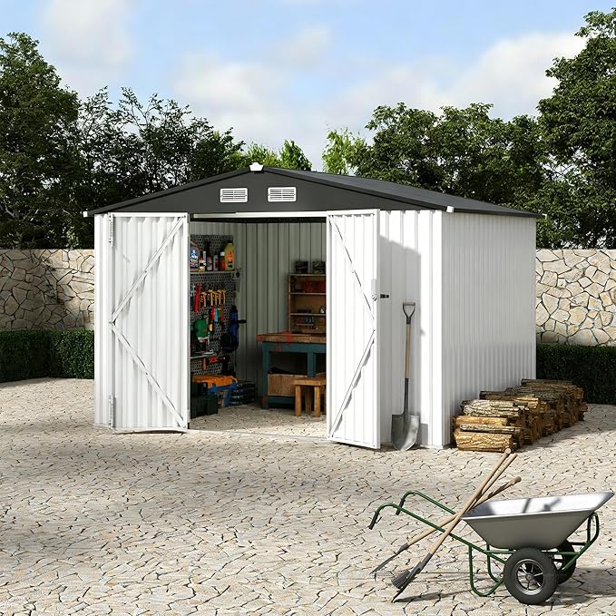 6X8 FT Metal Storage Sheds Outdoor, Metal Yard Sheds Garden Shed Kit, Tool Shed with Lockable Door, Utility Sheds Buildings with Air Vent for Backyard Garden Patio Lawn