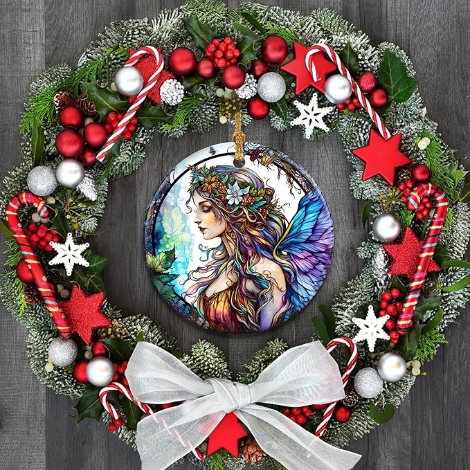 Stained Ceramic Fairy Ornament - Fairy Christmas Ornaments - Christmas Tree Ornaments - Christmas Decorations - Fairy Decor for Office, Room, Home - Holiday Present Ideas - B