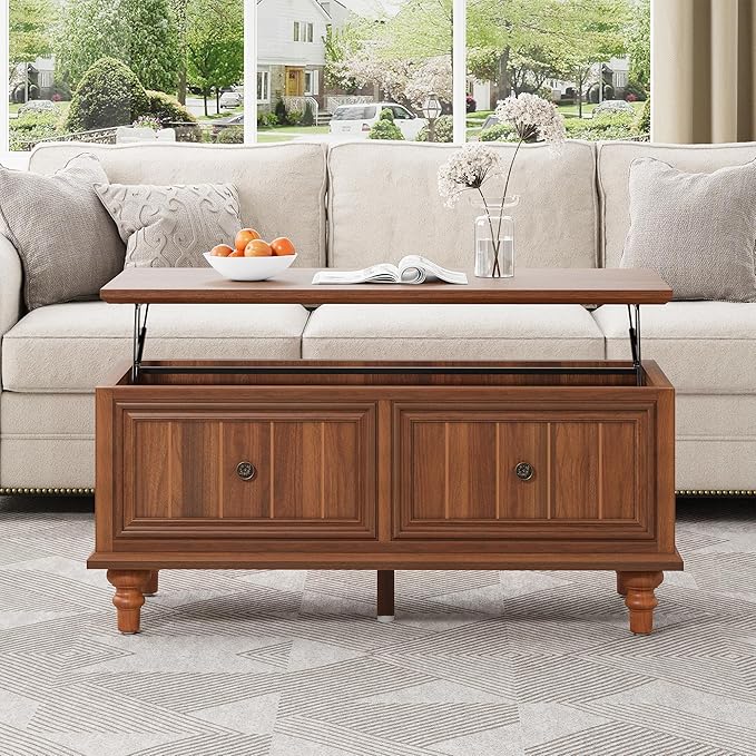 Lift Top Coffee Table with Storage, 39" Wood Rectangular Center Table with Lifting Top, Sturdy Space-Saving Dining Table for Living Room Home Office Small Space (Walnut)