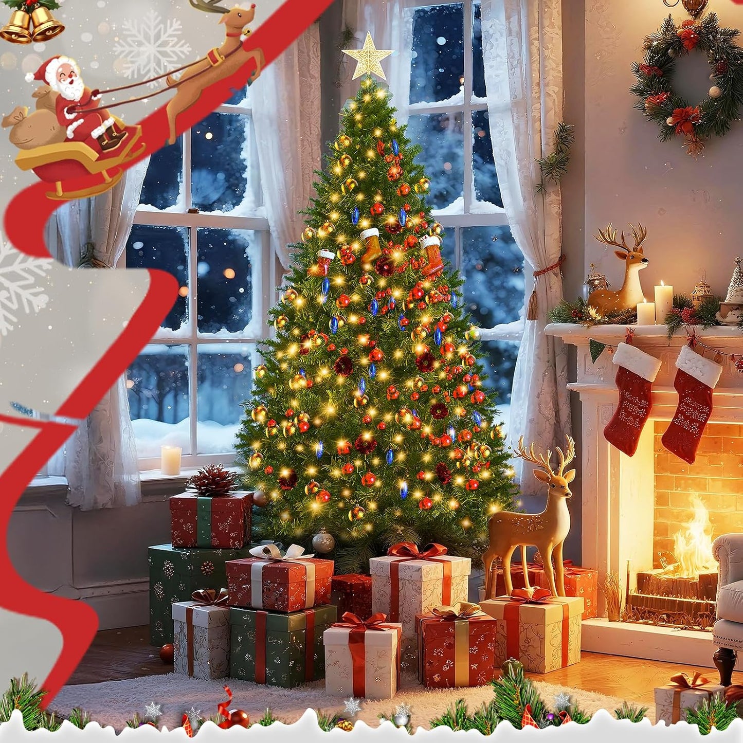 LEVELEVE Premium 4.5FT Artificial Holiday Christmas Tree w/350 Branch Tips,250 LED Lights for Home,Office,Party Decoration