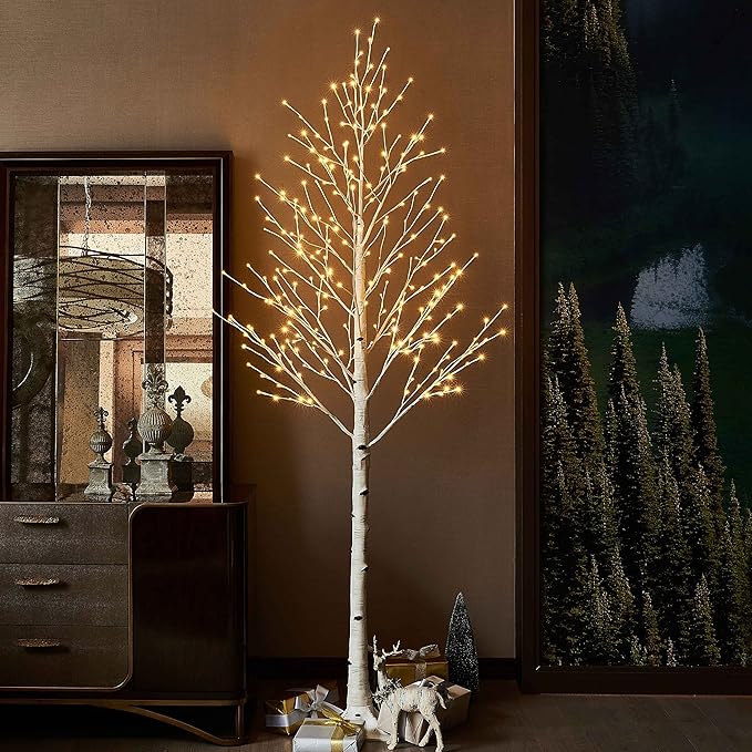 Hairui Lighted Birch Tree 8FT 240 Warm White Lights, White Twig Tree with Lights for Wedding Party Christmas Decoration Indoor Outdoor Use