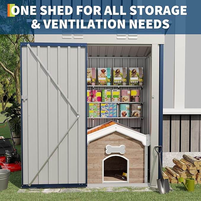 5x3FT Multi-Used Shed & Outdoor,Storage Shed with Lockable Door,Anti-Corrosion Storage House with Sloping Roof for Backyard Outdoor Patio(Navy Blue)