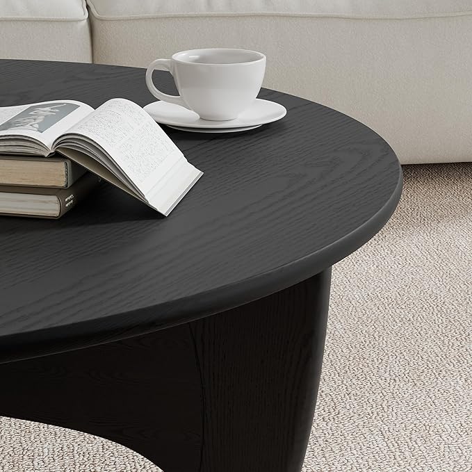 Casaphoria 38" Round Coffee Table, Modern Farmhouse Wood Coffee Table with Cross Sturdy Legs for Home Office, Living Room, Easy Assembly, Black