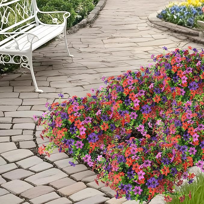 Homsunny Artificial Mums Fake Flowers for Outdoors Decoration, 12 Bundles Faux Silk Daisy Plants UV Resistant for Outside Garden Front Door Porch Planter Patio Yard (Mix)