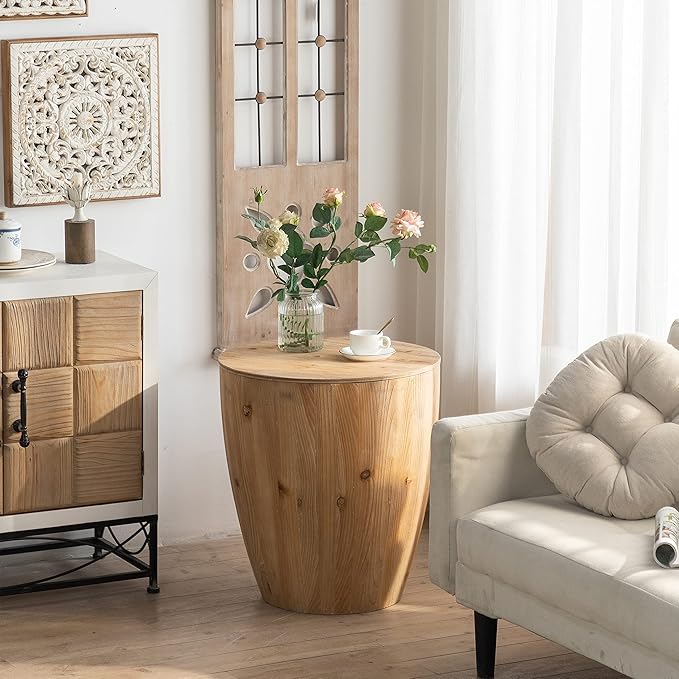 21.06" Vintage Style Bucket Shaped Coffee Table, Drum Coffee Table for Office, Dining Room and Living Room, Nature