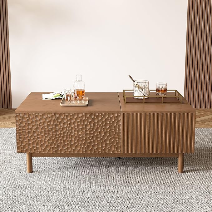 Mid-Century Modern 51.1" Coffee Table with Lift-Top & Storage, Legged Living Room Center Table for Typing, Entertaining & Stowing Essentials, Walnut