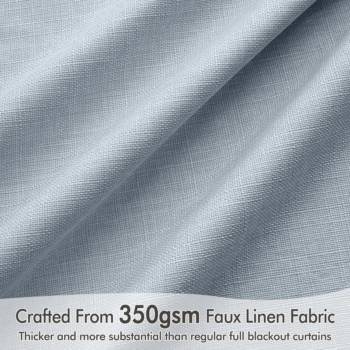 MIULEE 100% Blackout Curtains 96 Inch Long 2 Panels Set for Bedroom, Thick Faux Linen Black Out Curtain Room Darkening Back Tab Pleat Window Textured Drapes with Hooks for Living Room, Chambray Blue