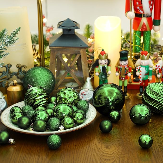 XmasExp 24ct Christmas Ball Ornaments Shatterproof Christmas Ornaments Set Decorations for Xmas Tree Balls 60mm2.36 (Dark Green)