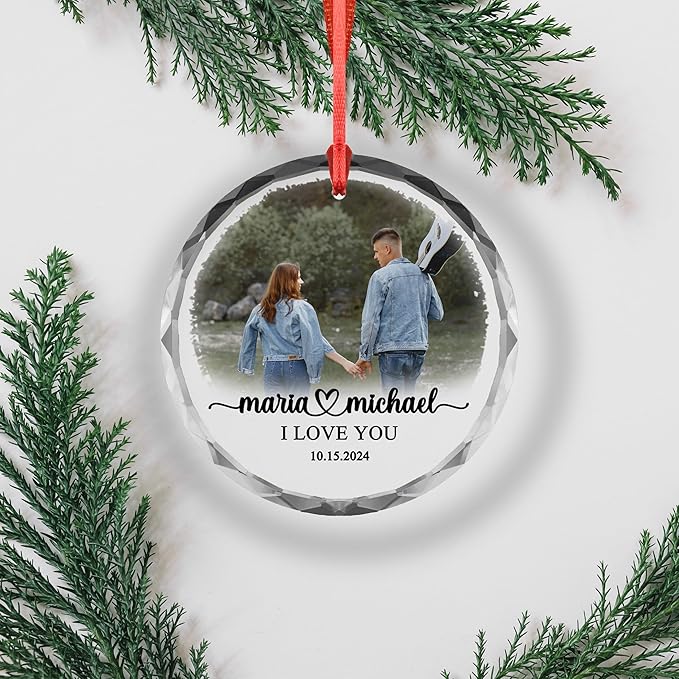 Personalized Couple Photo Ornament – Custom Names, Place & Date Acrylic or Glass Ornament Keepsake 2025