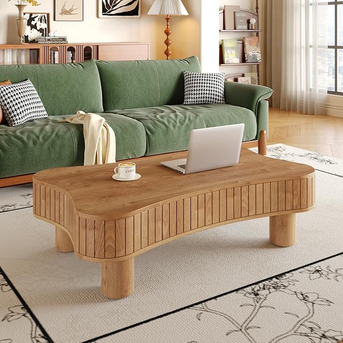 WILLIAMSPACE 42" Lift Top Coffee Table with Hidden Storage, Modern Luxury Wooden Center Table with Silent Hydraulic Lift, Curved Safety Corners, Accent Side Tea Table for Living Room, Light Brown