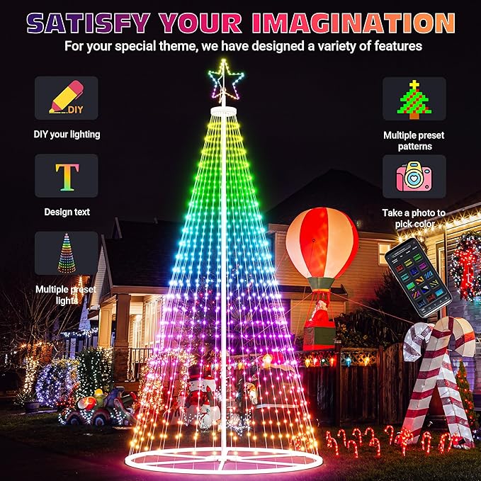 Led Outdoor Christmas Tree, 16 FT Prelit Smart Outside Christmas Tree Light Show, App Control with 660 LED Lights Color Changing, Cone Tall Star Topped Christmas Trees for Yard & Garden