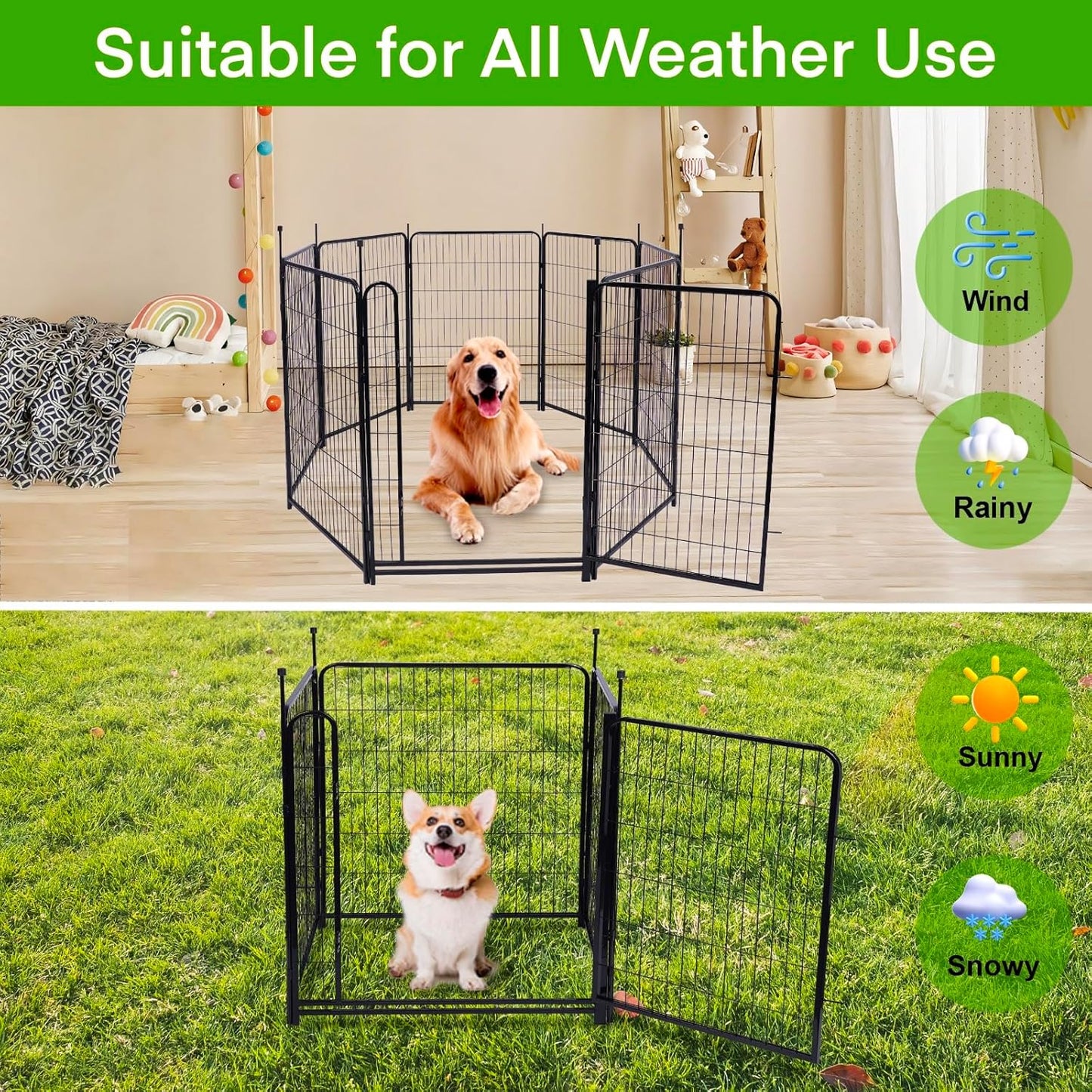 Garden Fencing 48in High, 8 Panels Total 17.7 Ft(L) Dog Fence Outdoor for Yard, Gate 21 in Wide with Low Sills. Lattice Panels for Outside, Dog Digging Fence Barrier, Garden Fences and Borders
