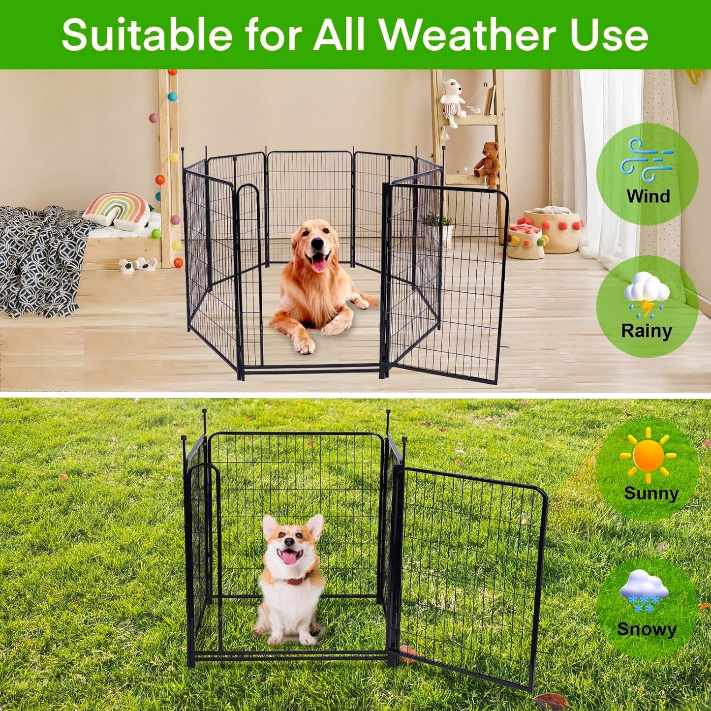 Tall Garden Fence and Borders,Wide Gate Low Threshold Fence Panels, 40in(H) 4 Panels Total 8.9 Ft(L) Animal Barrier Fence, Heavy Metal Dog Fence Outdoor for Yard