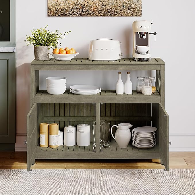 DTY Outdoor Living Longs Peak Eucalyptus Wood Sideboard Table, Outdoor Buffet Cabinet with Storage, Driftwood Gray Weather-Resistant Finish