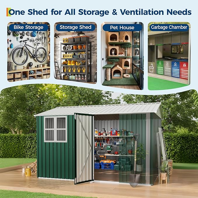 8x10 FT Outdoor Storage Shed,Metal Tool Shed with Clear Window, Lockable Doors,Large Garden Storage Box with Sloping Roof，Sheds&Outdoor Storage for Backyard Garden Patio Lawn, Navy Blue