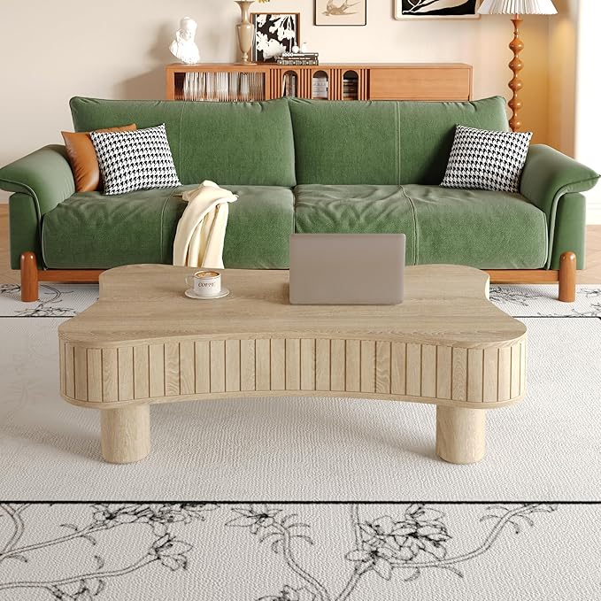WILLIAMSPACE 42" Lift Top Coffee Table with Hidden Storage, Modern Luxury Wooden Center Table with Silent Hydraulic Lift, Curved Safety Corners, Accent Side Tea Table for Living Room, Antique Natural