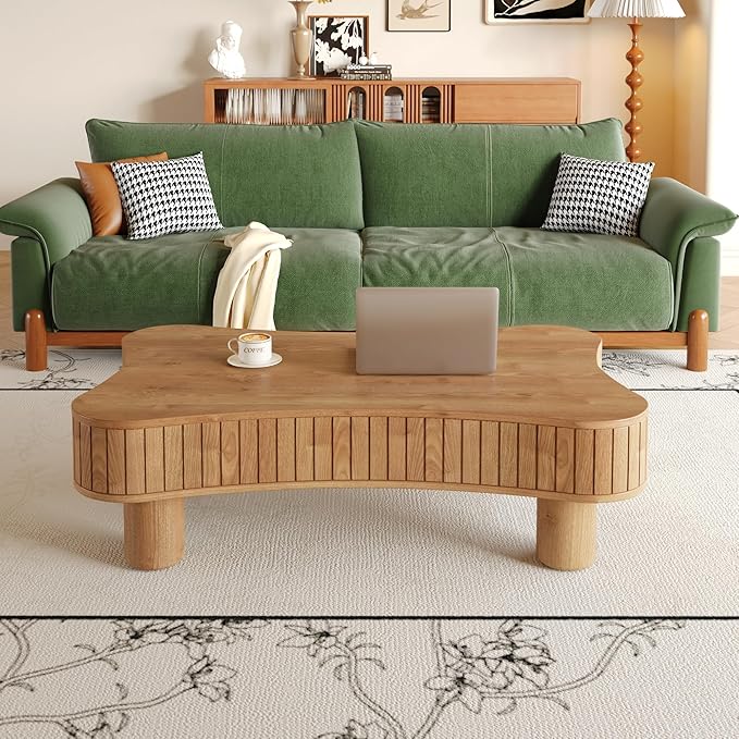 WILLIAMSPACE 42" Lift Top Coffee Table with Hidden Storage, Modern Luxury Wooden Center Table with Silent Hydraulic Lift, Curved Safety Corners, Accent Side Tea Table for Living Room, Light Brown