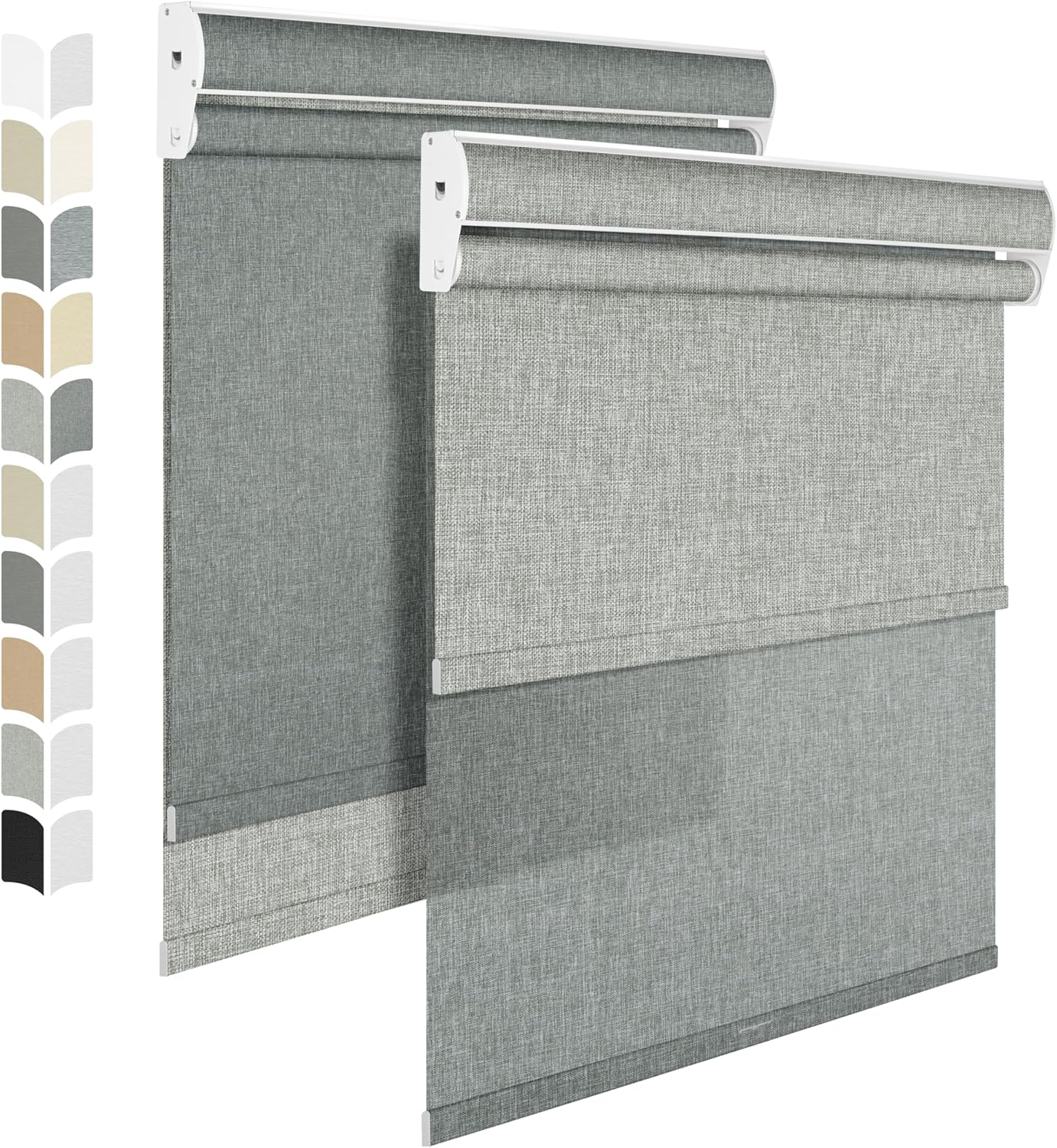 BERISSA Dual Roller Shades: Cassette Valance, Blackout and Light Filtering, Day and Night for Home Office Door. Linen Grey. 53 W x 64" H