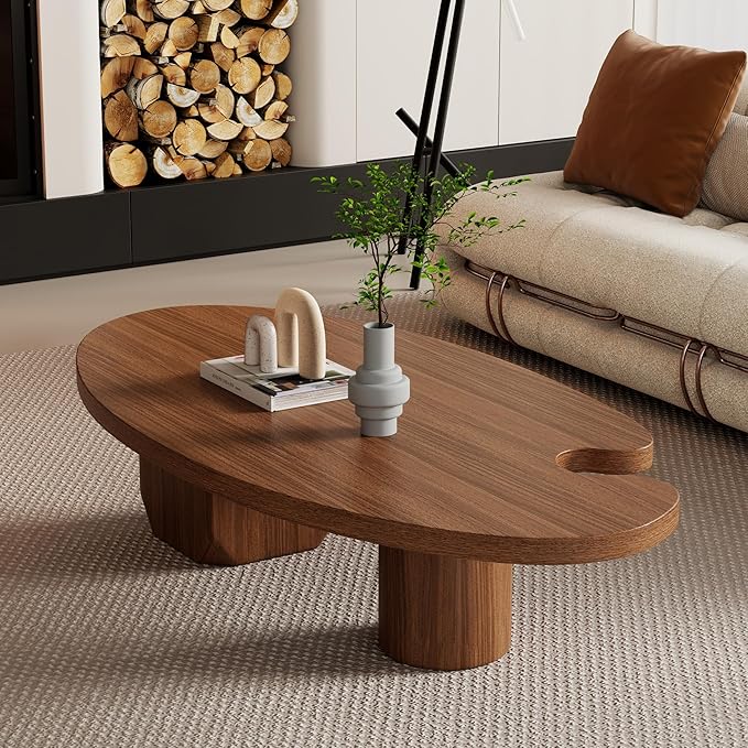 Mid Century Modern Coffee Table for Living Room, 51.2" Oval Coffee Table with Unqiue Legs, Walnut Color Center Table for Living Room Table Tea Table for Home Office