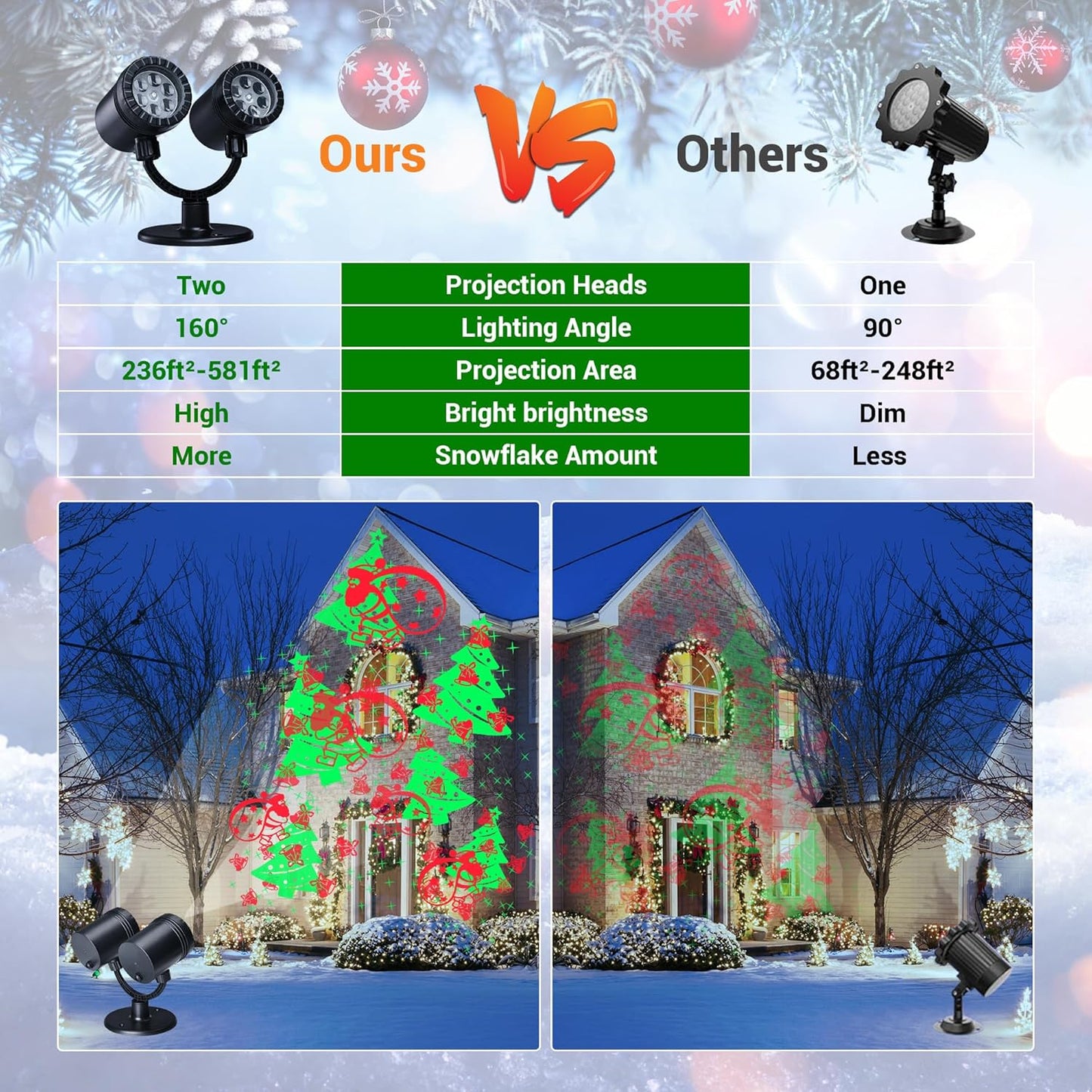 Christmas Lights Projector, Christmas Decorations Lighting Projector, with Timer Dynamic Led Xmas Tree Santa Claus Jingle Bells Lights, for New Year Party Garden Wall Outdoor Indoor Holiday Decor