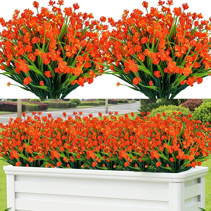 Lnoicy 10pcs Artificial Flowers,Fake Flowers Picks for Office Decorations Floral Arrangements DIY Wreath Holiday Tables Party Home Decor and Home Garden Decoration(Orange)