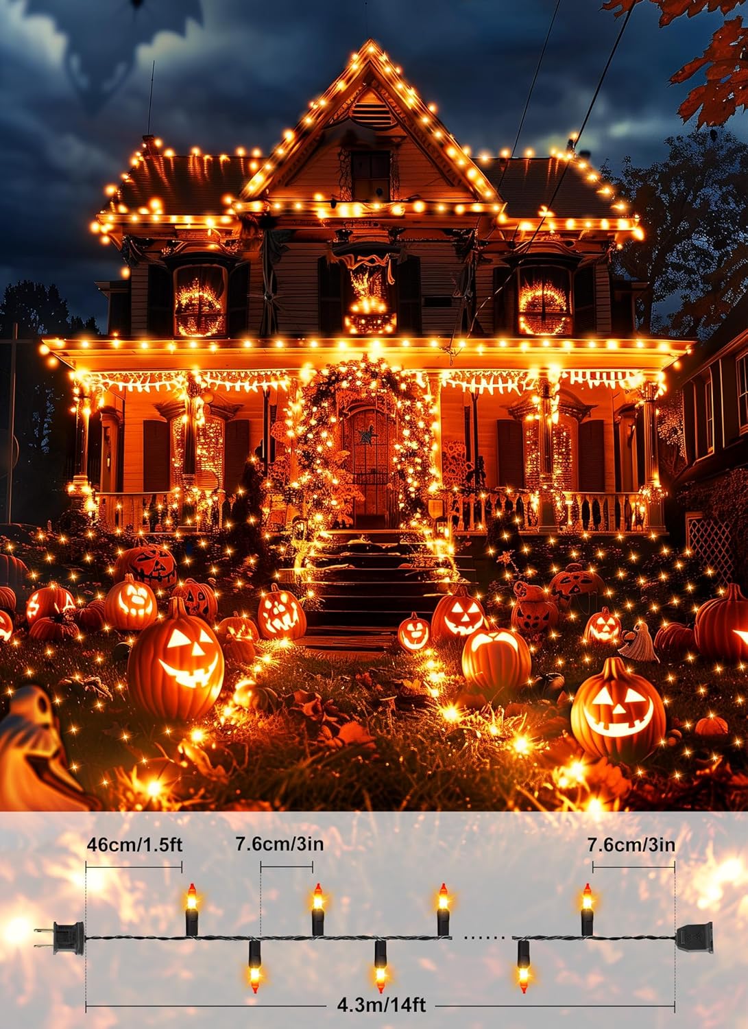 Orange Halloween Mini Lights, 50 Count 13 Feet Incandescent Bulb Mini String Lights, Connectable Halloween Lights for Haunted House Ghost Party Holiday Window Indoor Outdoor Decoration, Orange